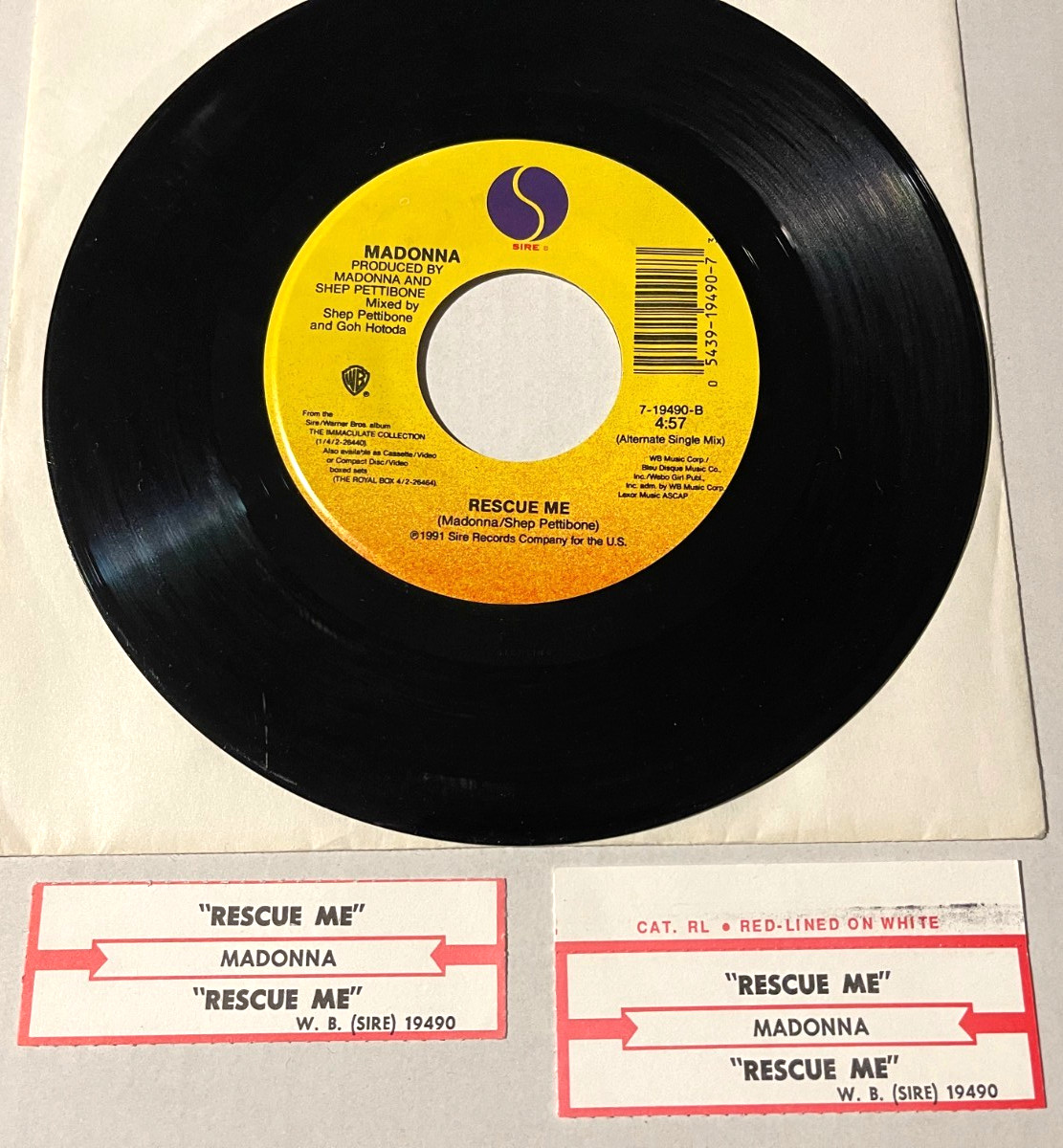 MADONNA~Rescue Me / (Alternate/Single Mix) ~Vinyl 7" 45 Single ~Jukebox Strips