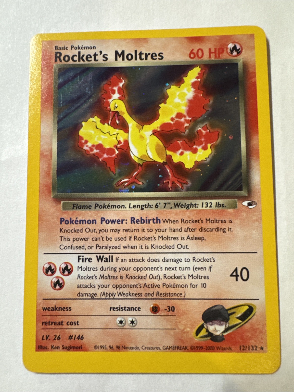 Pokémon 2000 Gym Heroes Rocket's Moltres Holo 12/132 Vintage WOTC Unlimited Rare