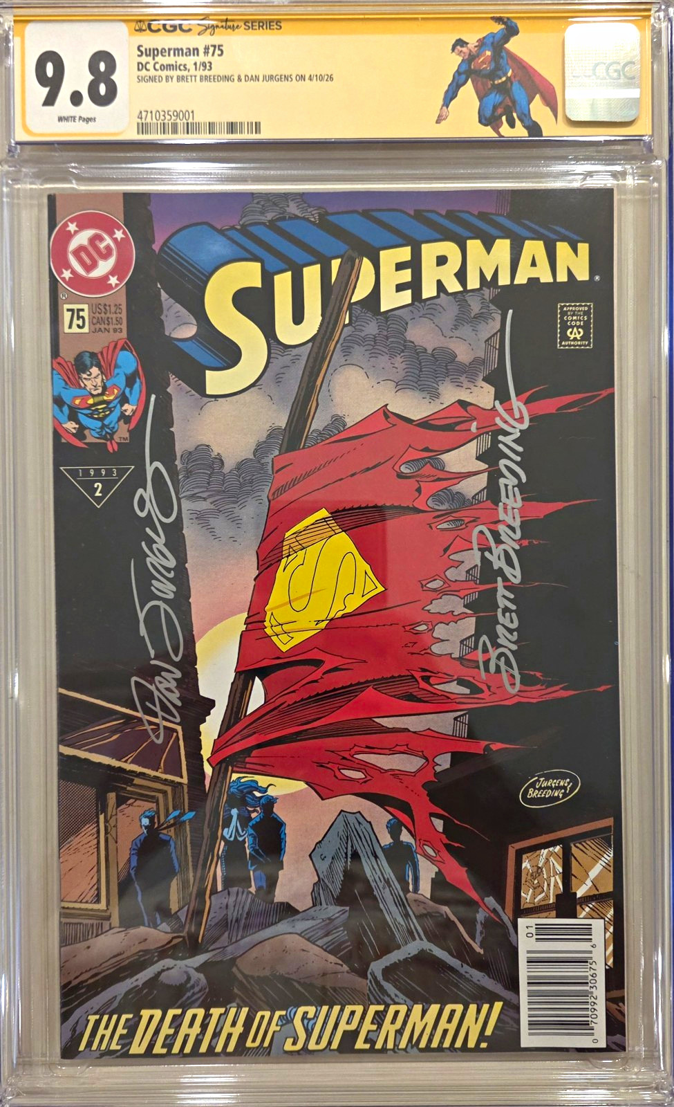 Superman #75 La morte di Superman! CGC 9.8 SS Jurgens e Allevamento!