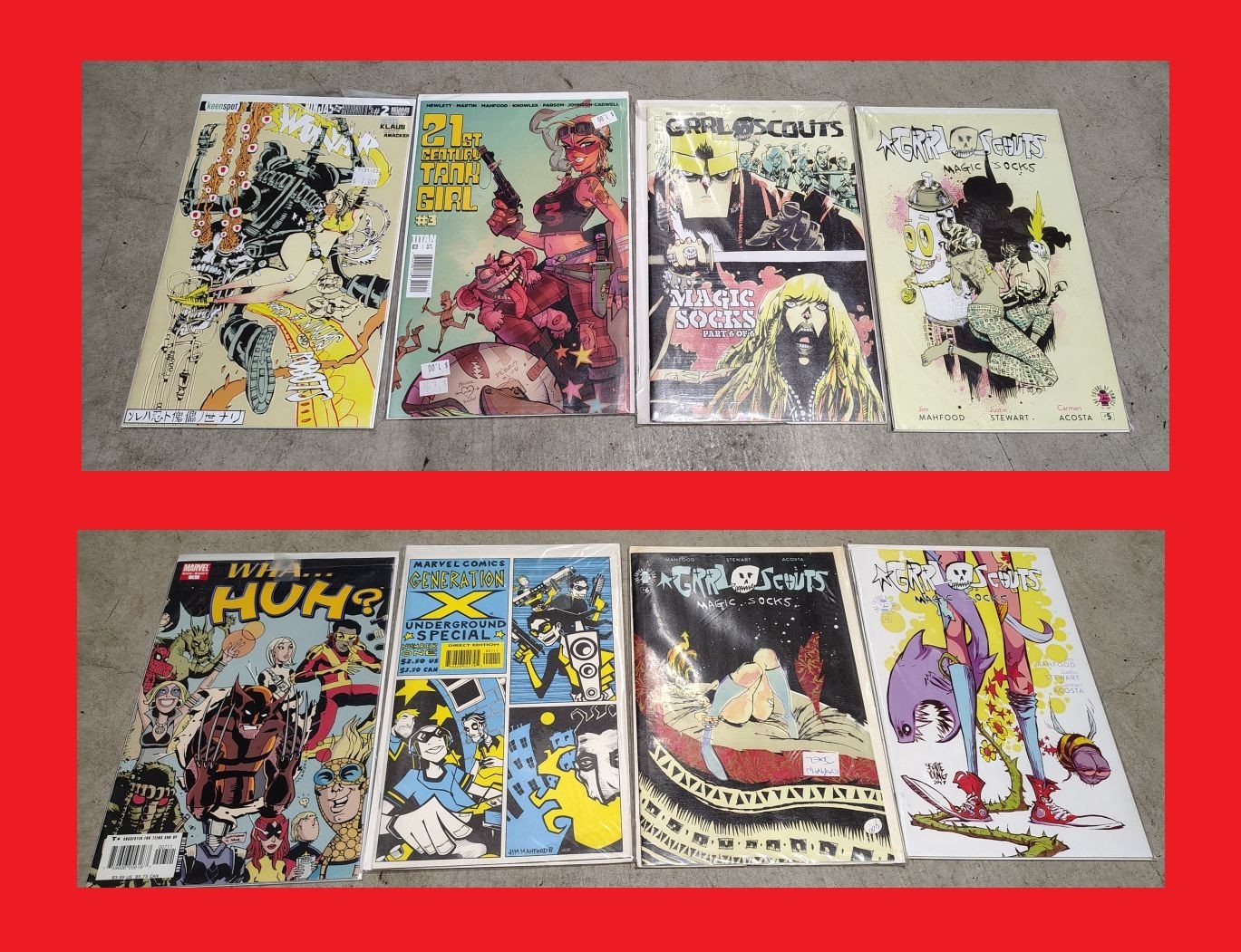 LOT of 8 JIM MAHFOOD Comic Books: Grrl Scouts Tank Girl Gen X Ninjas vs Robots!!