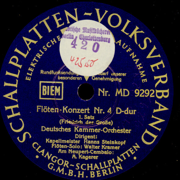 DEUTSCHES KAMMER-ORCHESTER Friedrich der Große: Flöten-Konzert Nr. 4 D-Dur G4461