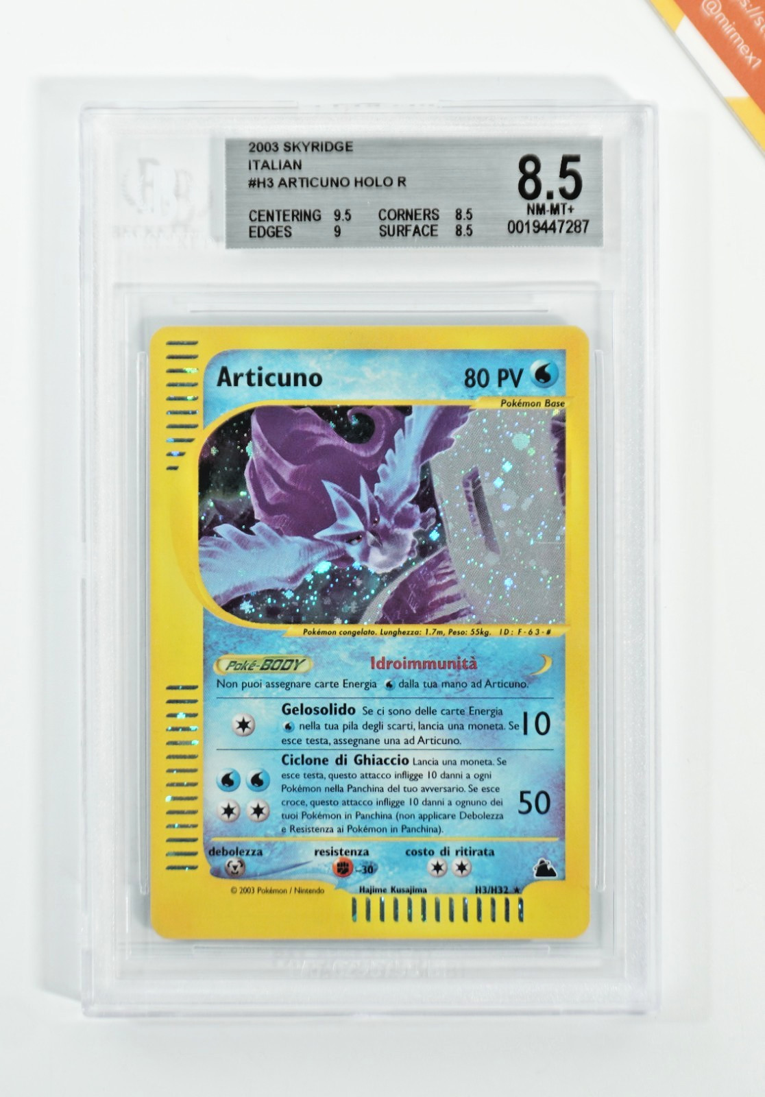 Pokemon BGS 8.5 Articuno #H3 Holo Skyridge 2003 Italiano