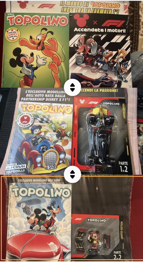 x 3 TOPOLINO 3692 3693 3694 LIBRO F1 Modellino Kimi Antonelli Disney Macchina F1