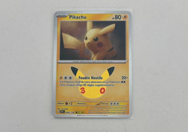 Carte Pikachu 27/30 Pokémon 30e anniversaire