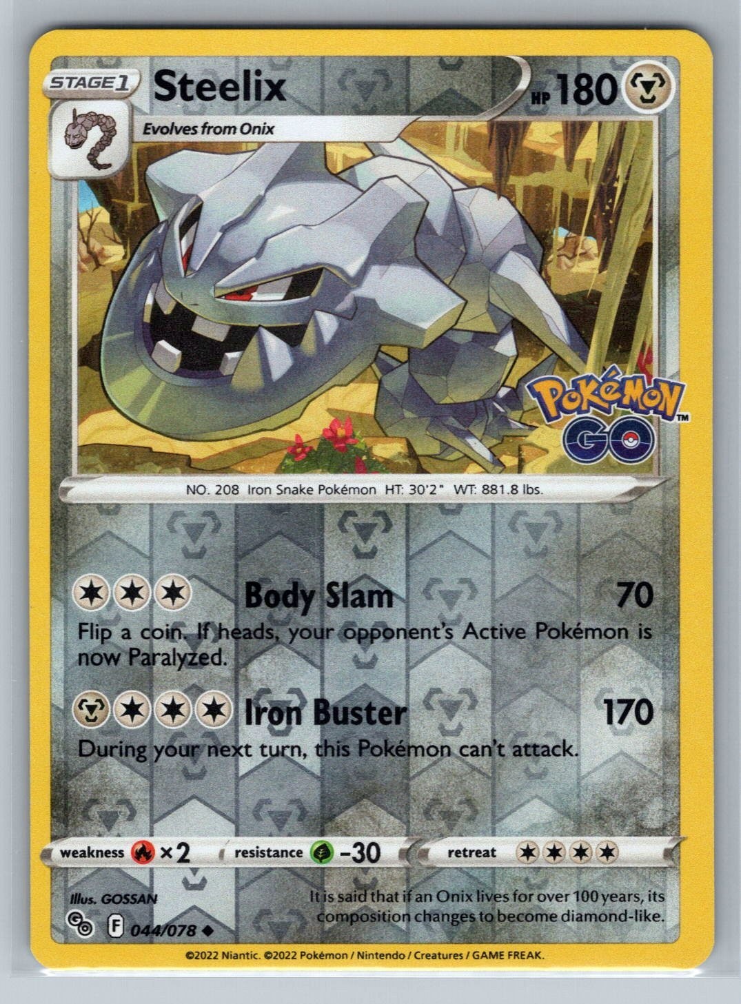 Pokemon TCG 2022 Pokemon GO 044/078 Steelix REVERSE HOLO NM-MT