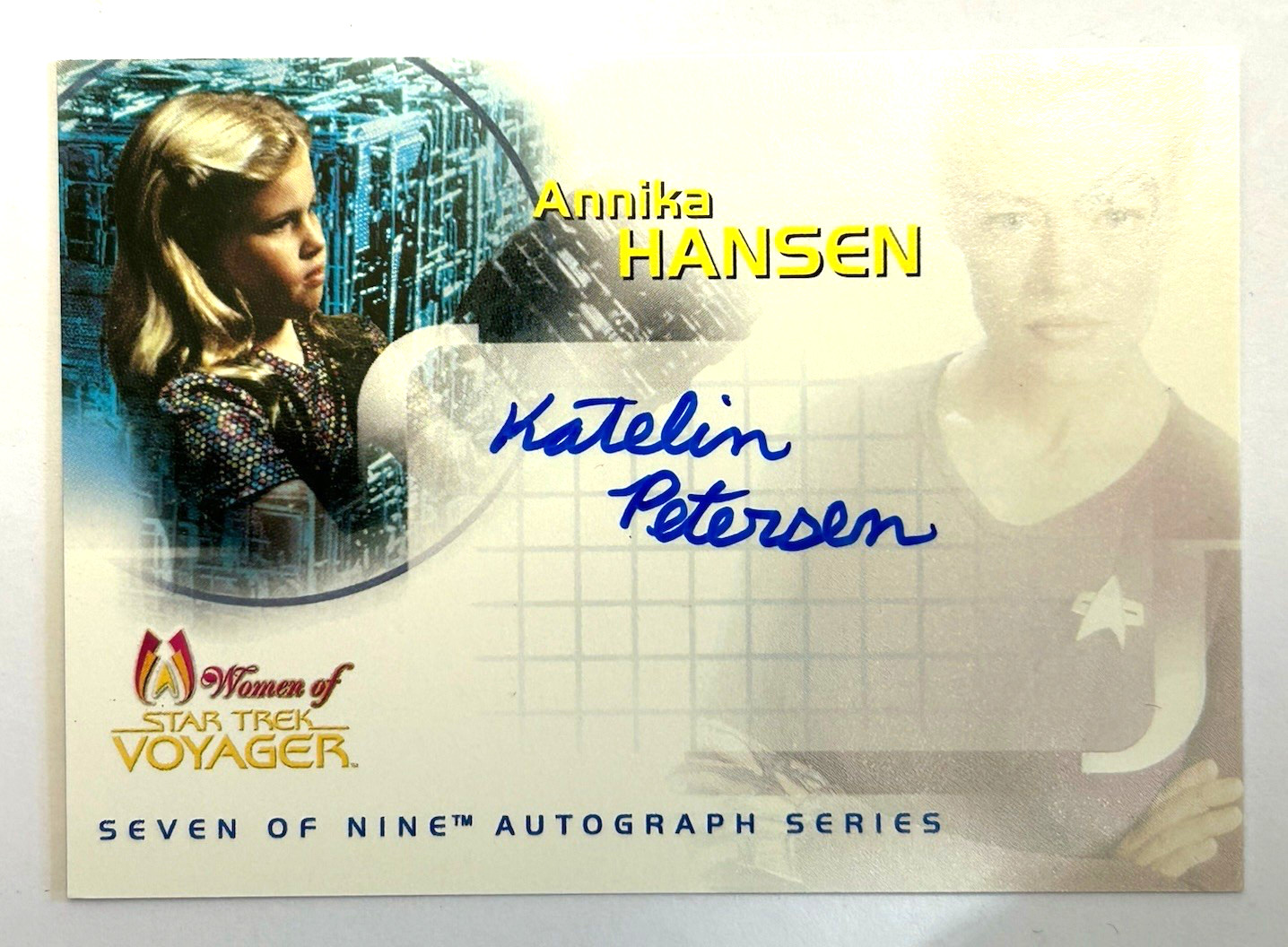 "Star Trek Voyager" Katelin Petersen nei panni di Annika Hansen, autografo firmato su cartoncino