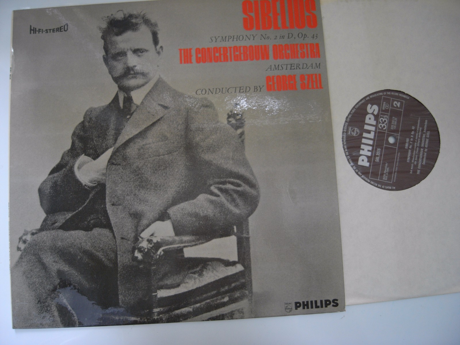 SIBELIUS SYM2 SZELL PHILIPS SAL3515/835 306 LY UK HI FI STEREO SLEEVE,