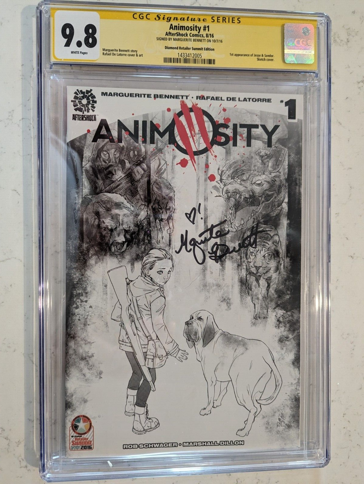 Animosity #1 CGC 9.8 Diamond Retailer Summit Ed. Sketch Cover SS Signed Bennett