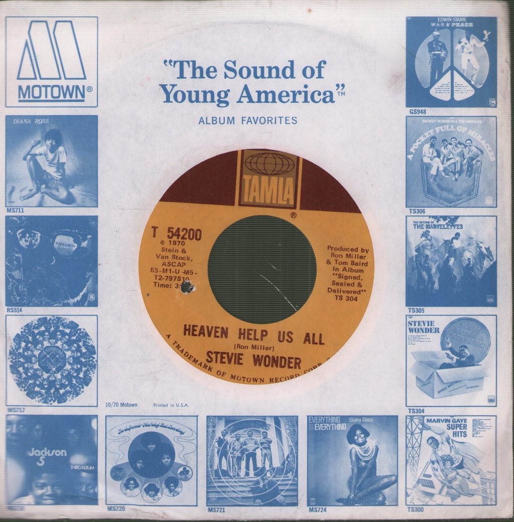 Stevie Wonder Heaven Help Us All 7" Vinile USA Tamla 1970 45 RPM