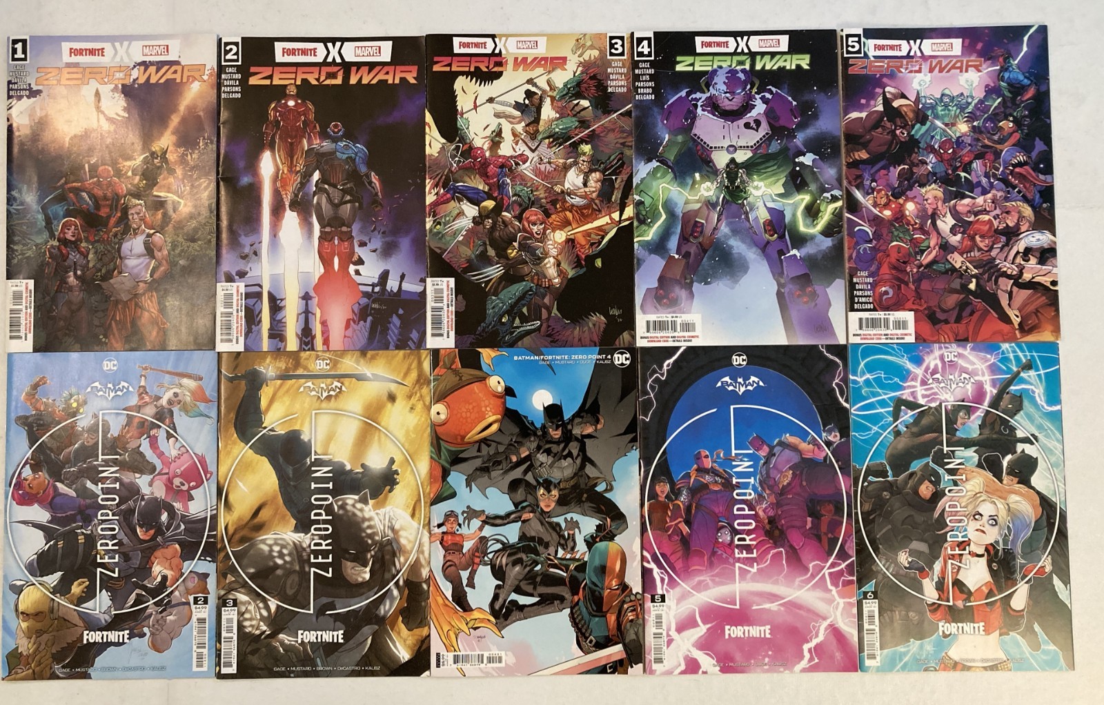 10 FORTNITE Comics 5 Marvel Zero War +5 DC BATMAN ZERO POINT molto buono non classificato