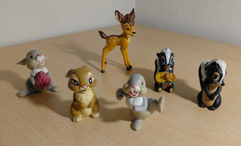 Lotto 6 Figure Bambi Disney - Bambi Tamburino Miss Bunny Fiore - Bullyland Vintage Raro