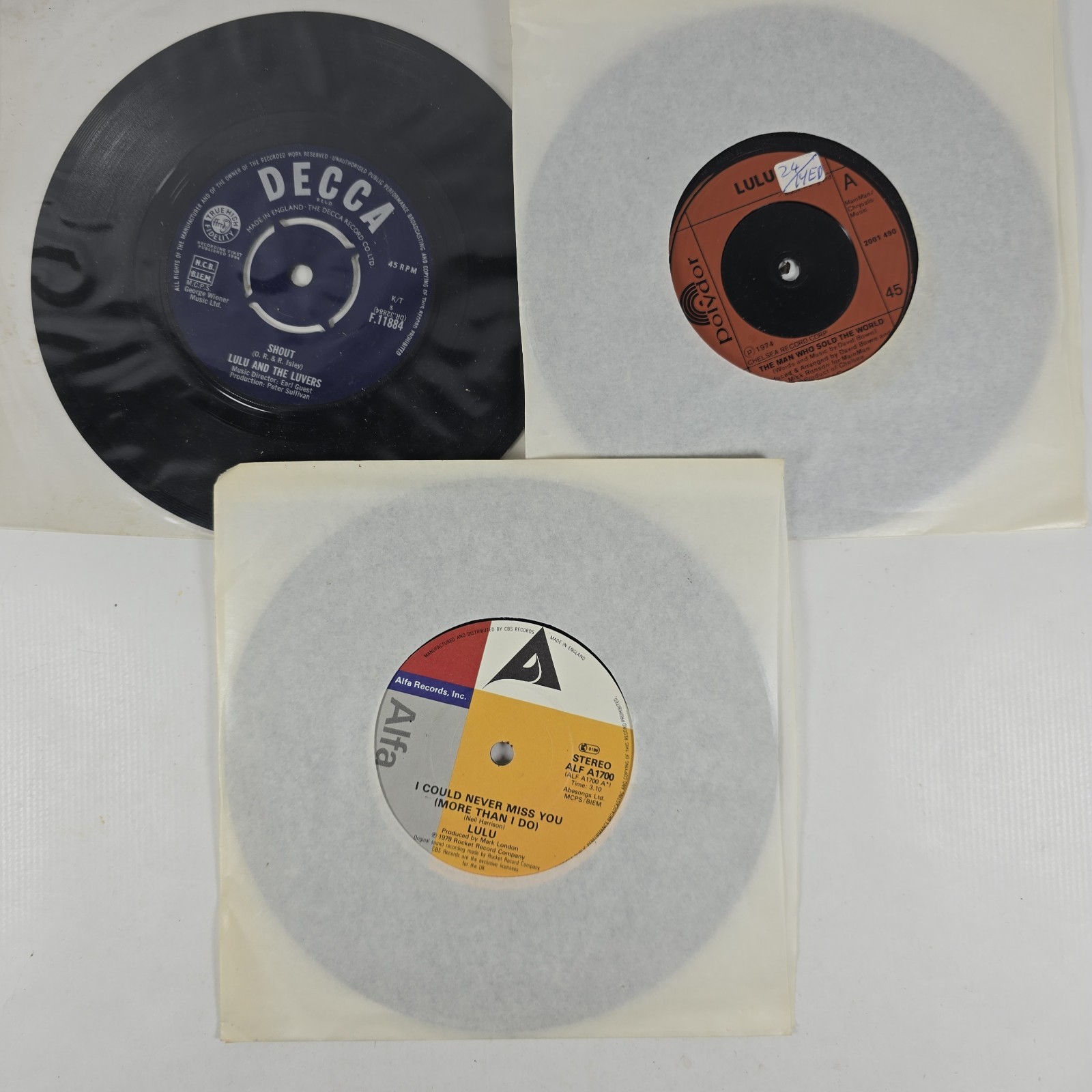 Lulu 7" Single Vinyl Record Bundle Lot 3 Records Shout Decca Polydor Alfa VG+