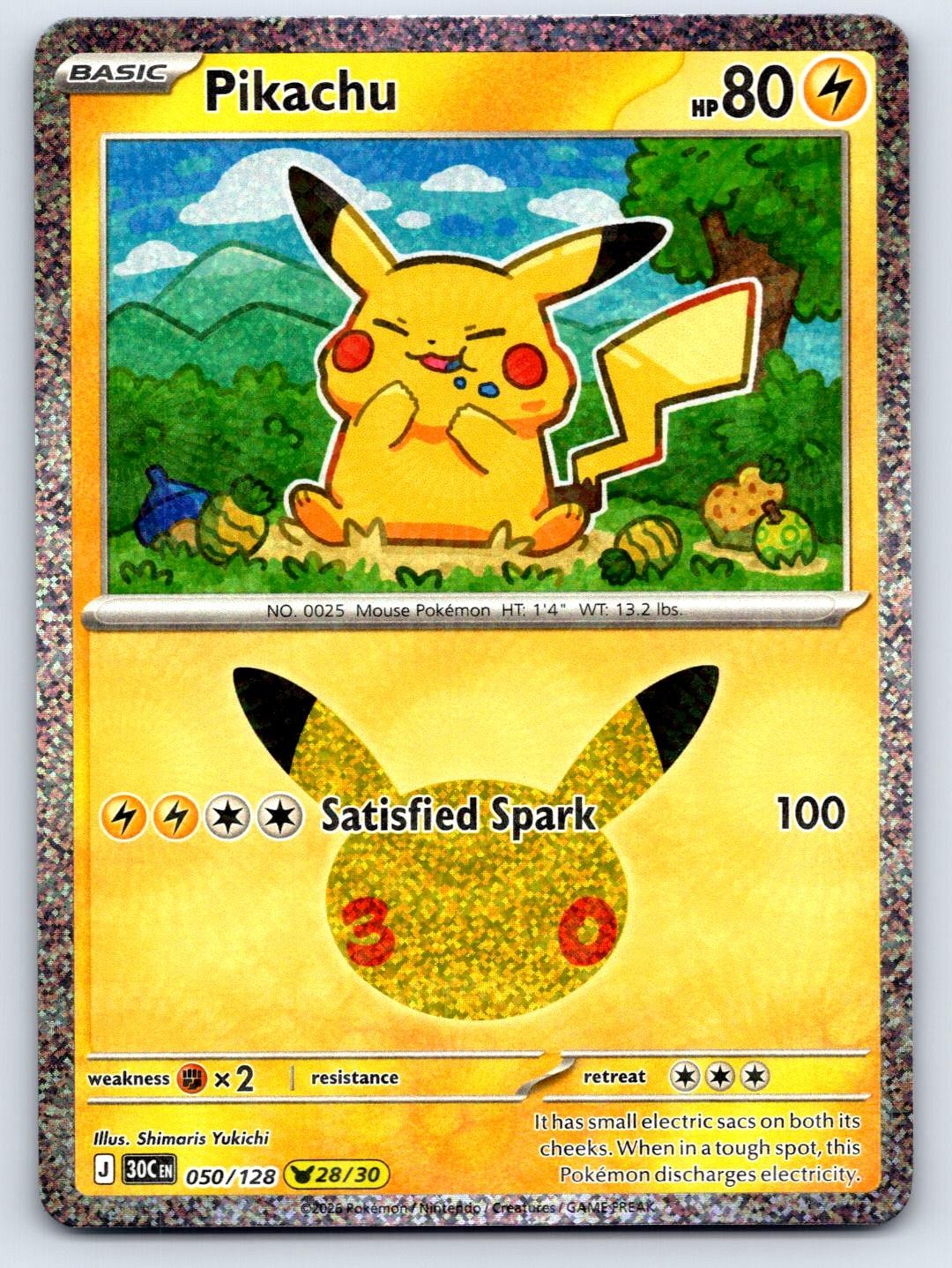 Pikachu 050/128 Holo Pikachu Raro ME: 30° Celebrazione Pokemon Near Mint