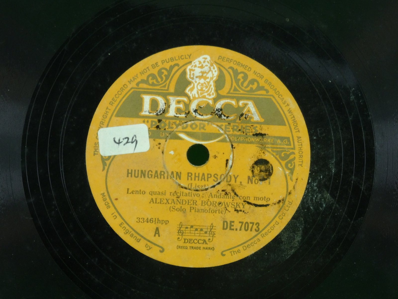 ALEXANDER BOROWSKY HUNGARIAN RHAPSODY NO 1 (SIDE 1) / HUNGARIAN RHAPSODY  (449) 