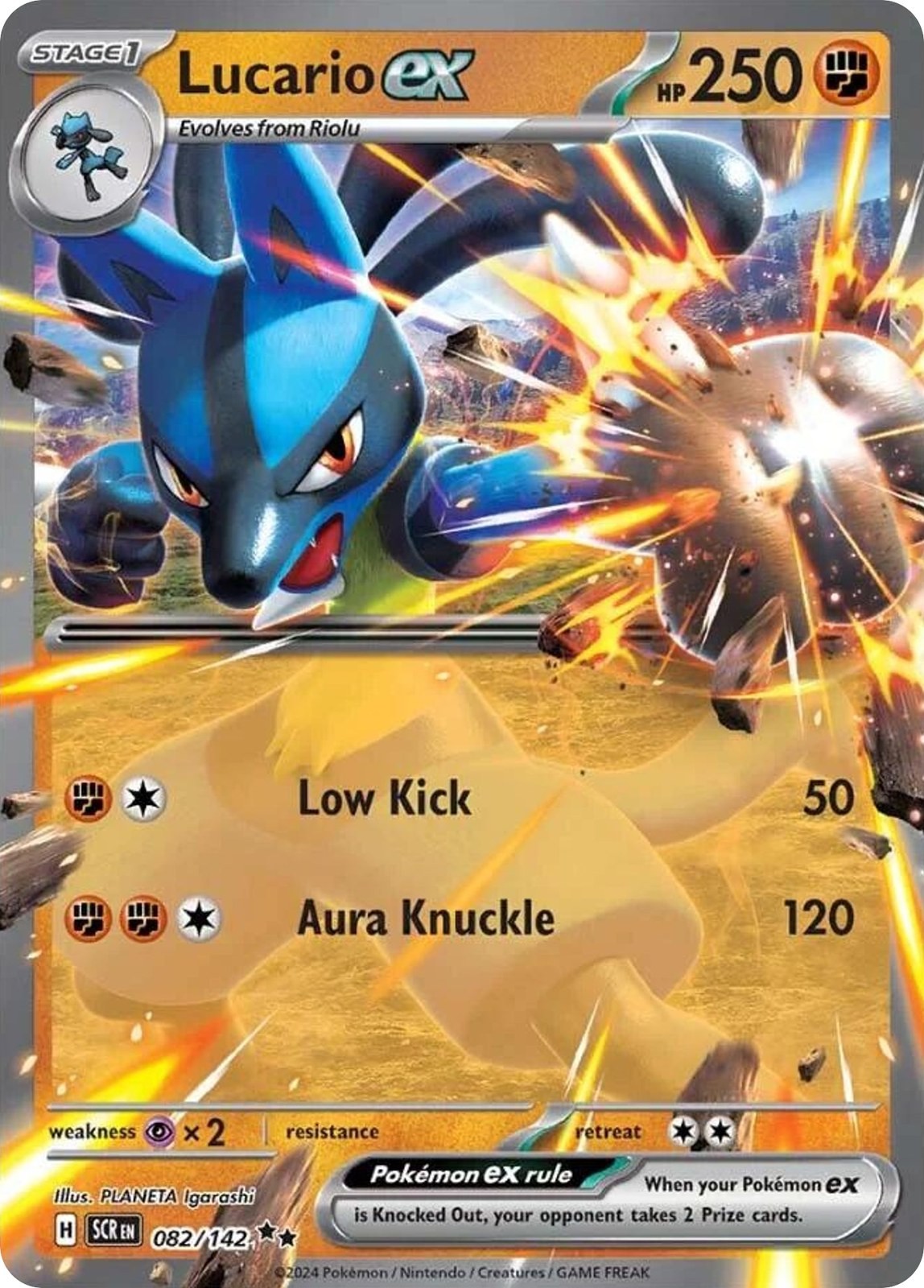 Pokemon Lucario ex 082/142 Holo Double Rare Stellar Crown NM