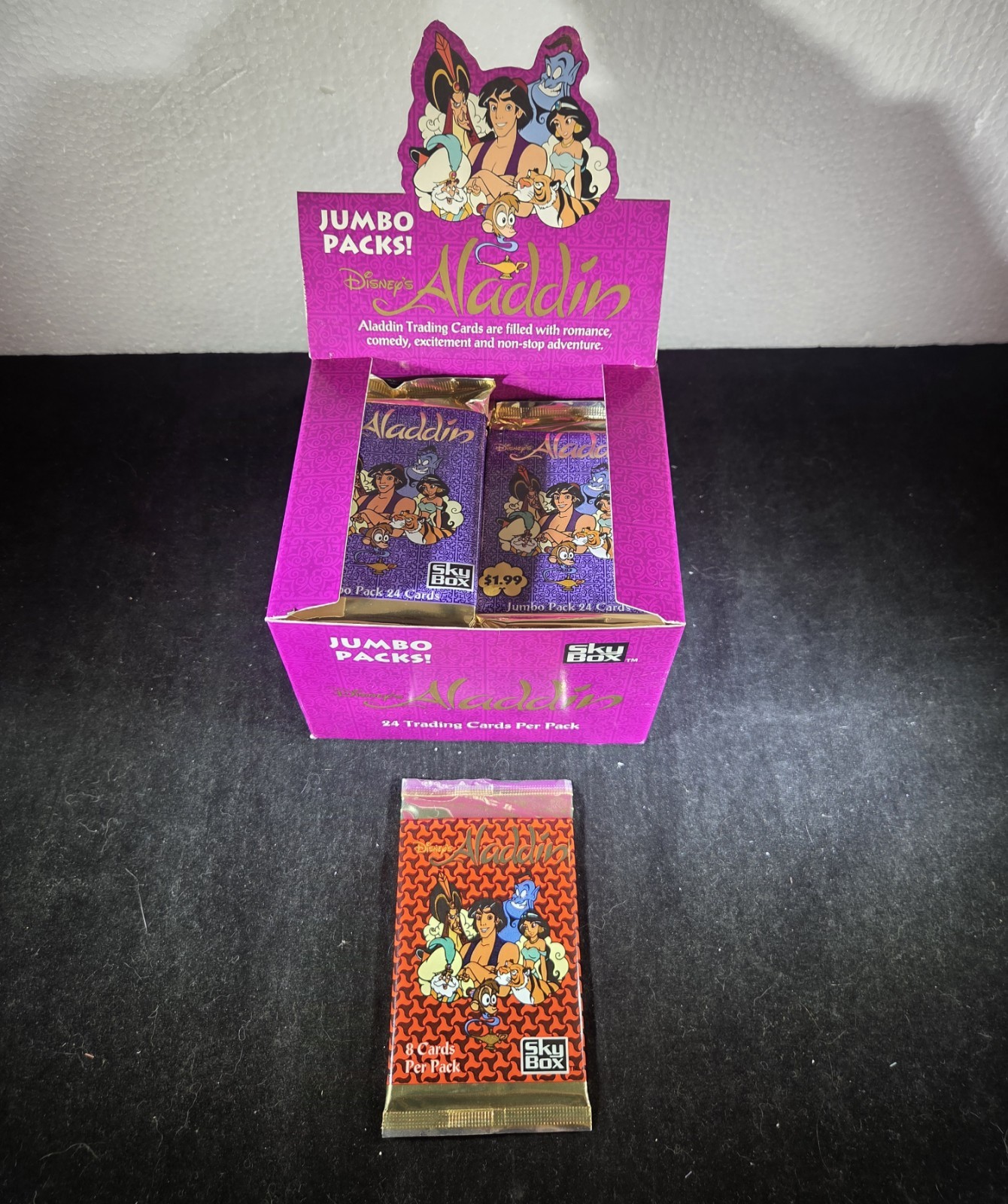 Carte collezionabili Aladdin Disney - 17 confezioni jumbo sigillate in scatola aperta + confezione omaggio