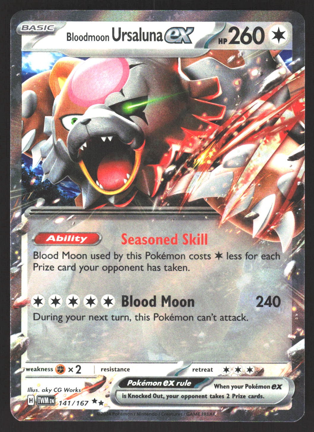 Bloodmoon Ursaluna ex 141/167 Doppia Rara Maschera Crepuscolare Pokemon Holo LP