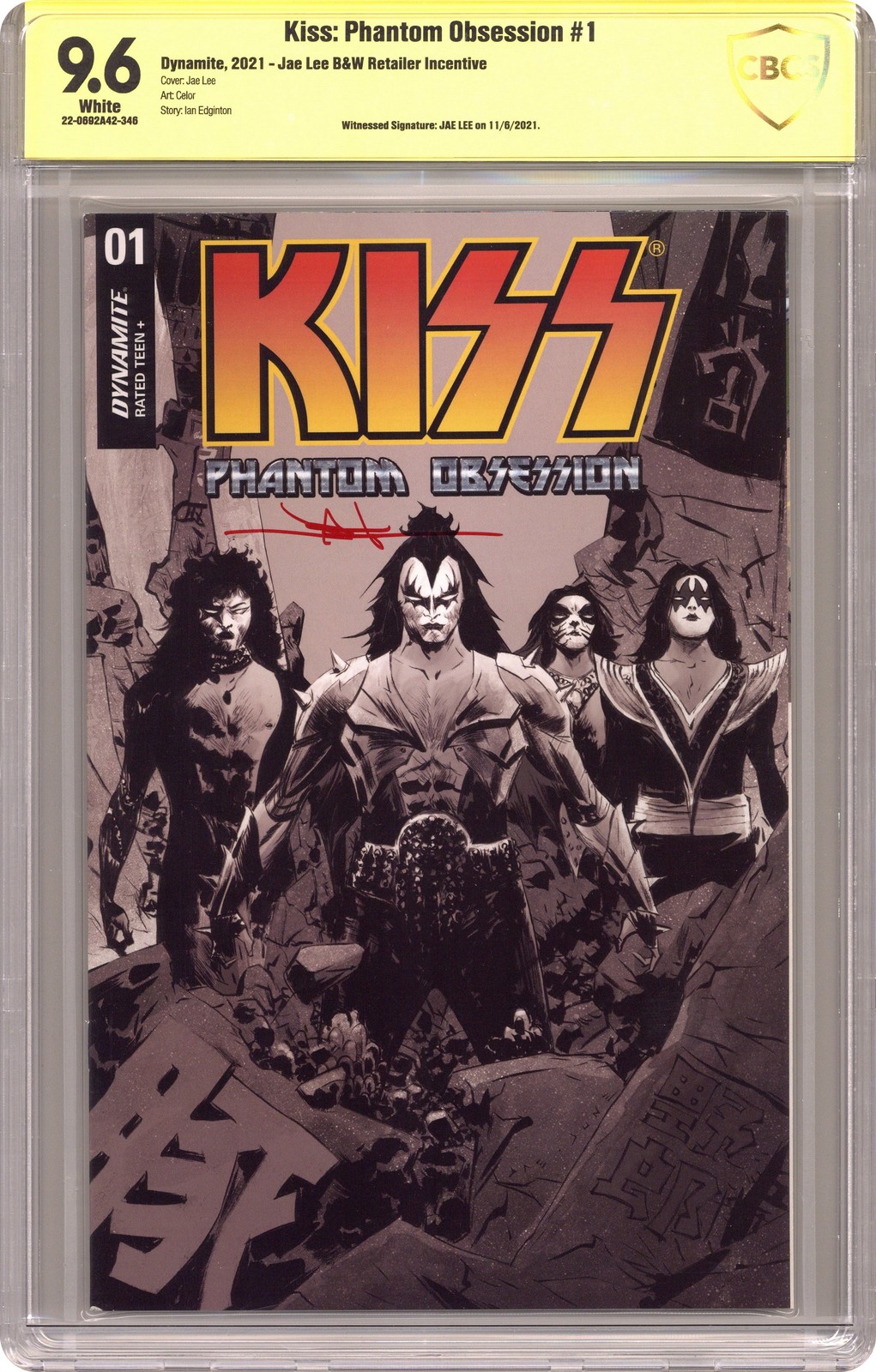 Kiss Phantom Obsession 1I Lee B&W 1:25 CBCS 9.6 Testimone Sig Jae Lee 2021