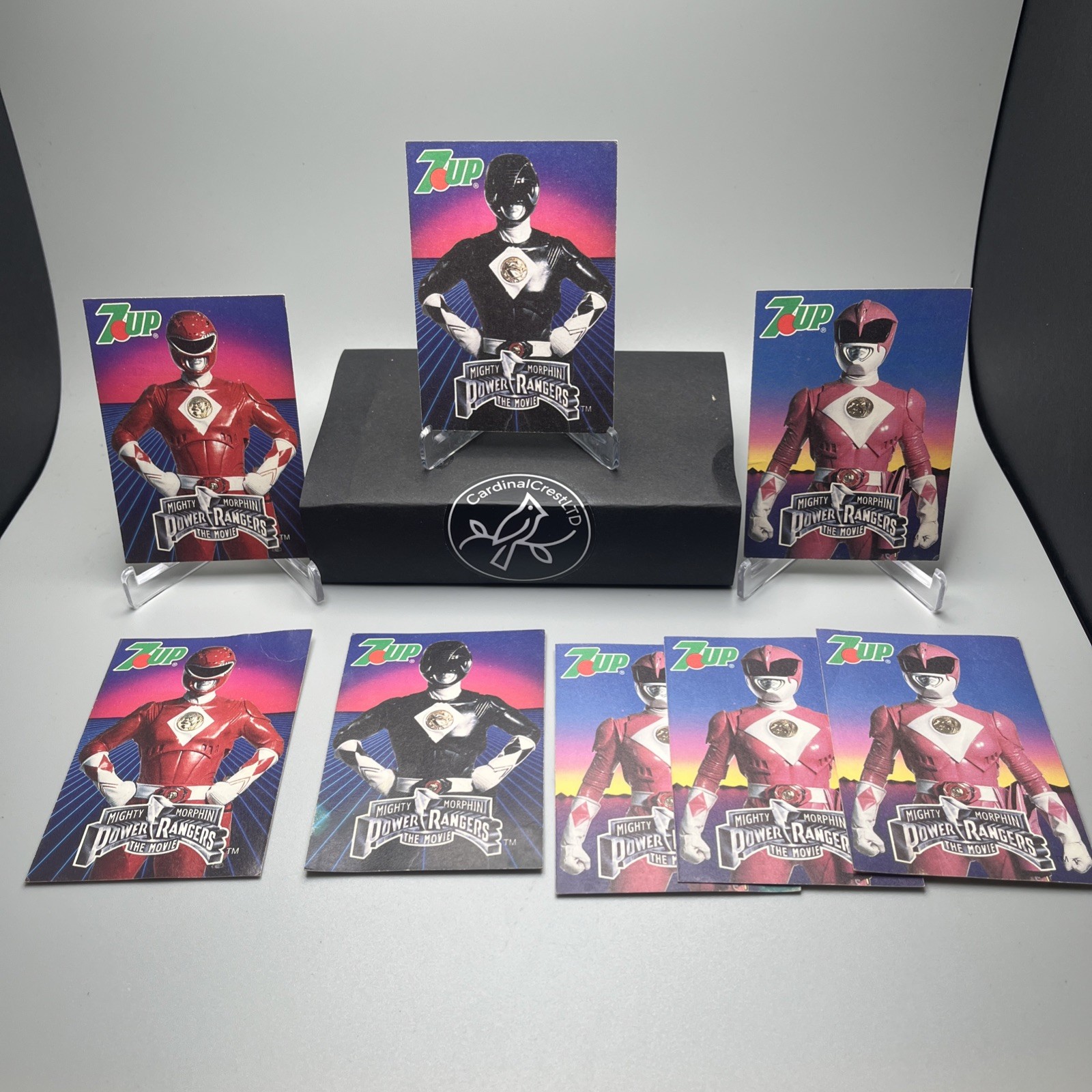 Lotto promozionale Mighty Morphin Powers Rangers film 7UP 1995 (8) Ranger nero rosa rosso