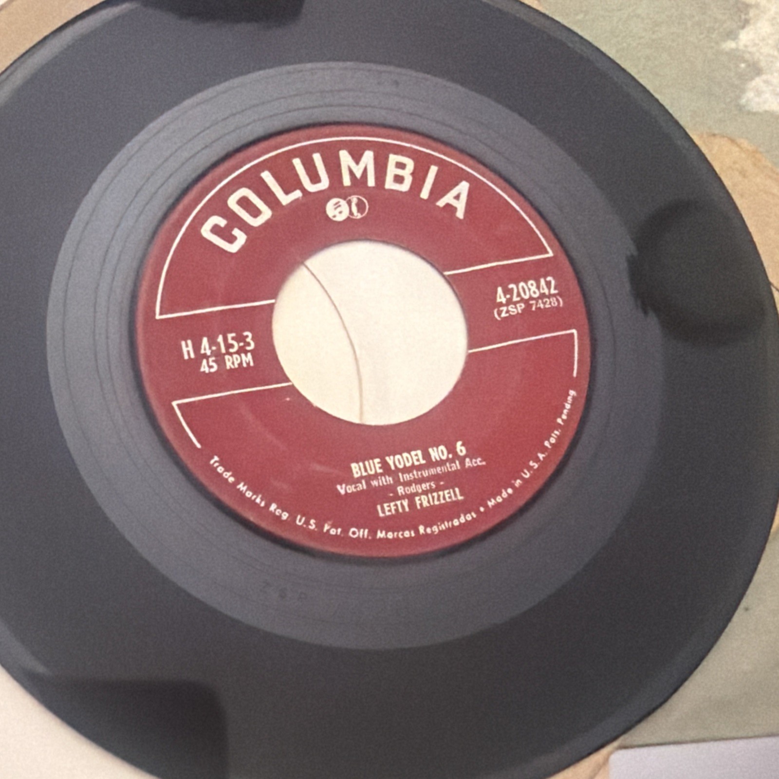 Lefty Frizzell - Travellin’ Blues / Blue Yodel No 6 45 RPM Columbia Records 7”