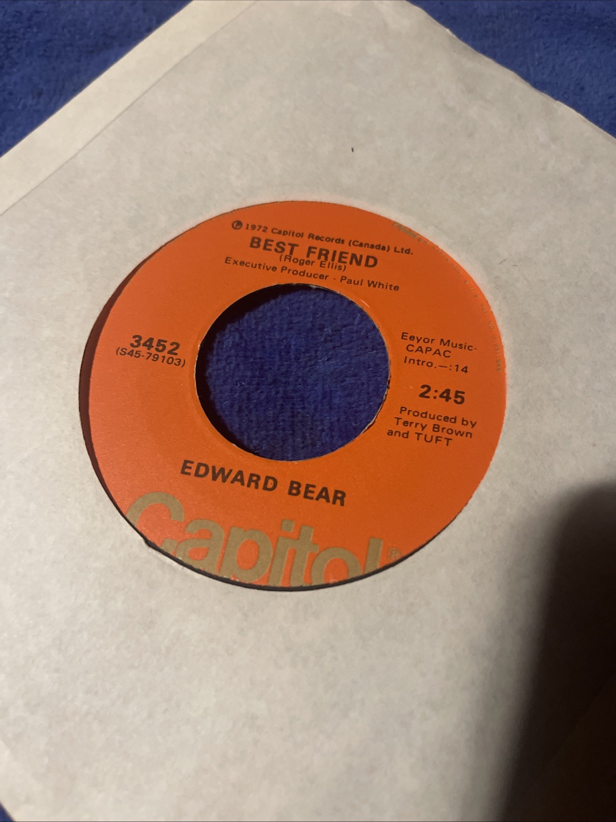 EDWARD BEAR Best Friend / Last Song 1972 CAPITOL 7" Single 45rpm Excellent Cond