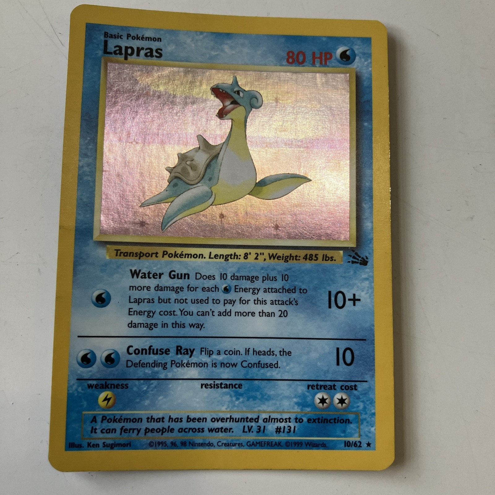 Carta Rara Pokémon TCG Lapras Fossil Holo Unlimited 10/62, Condizioni MP