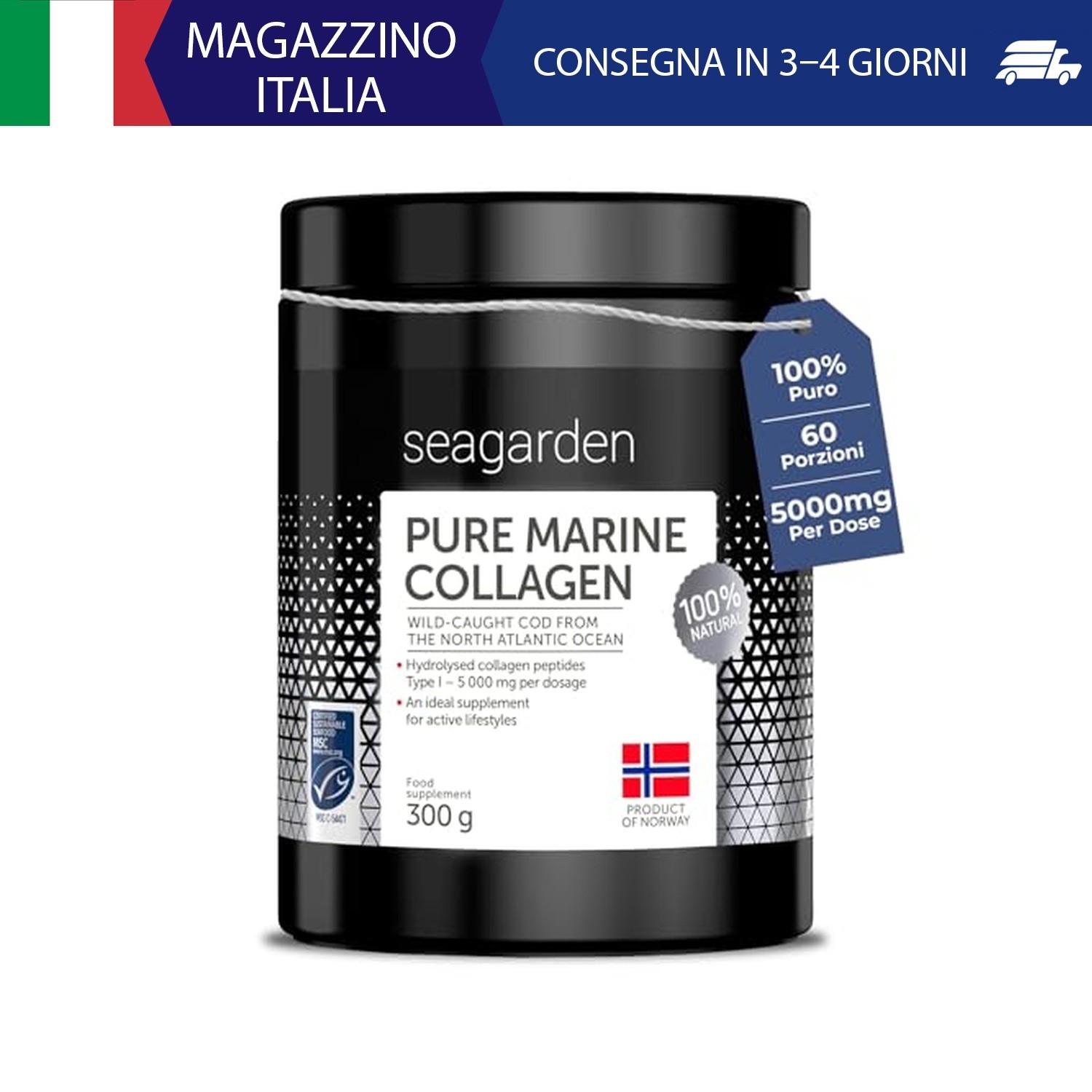 Seagarden Collagene Marino Tipo 1 in Polvere 300 g Peptidi Idrolizzati | di Merl