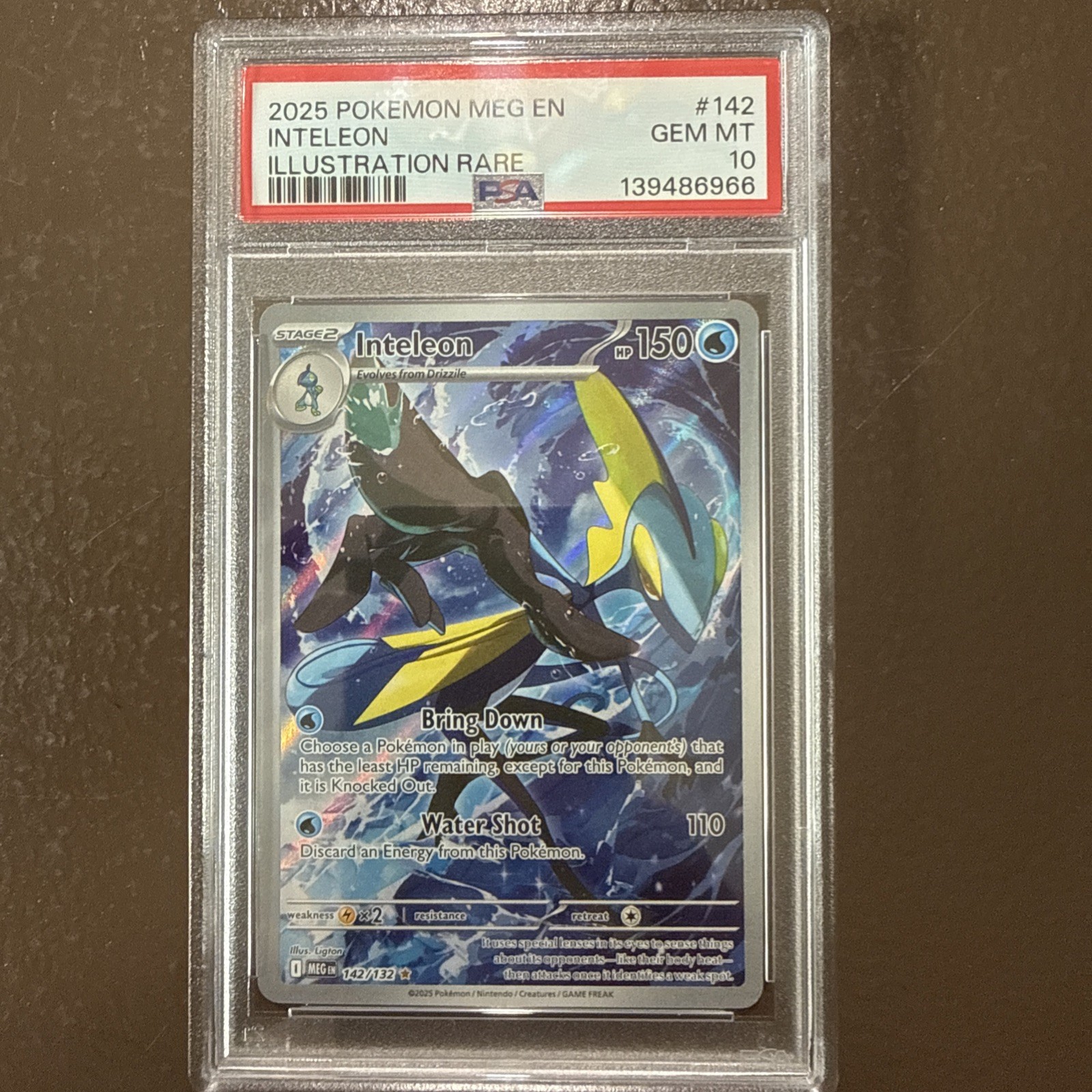 PSA 10 GEM Mint Inteleon 142/132 Illustration Rare - Pokémon ME01 MEG