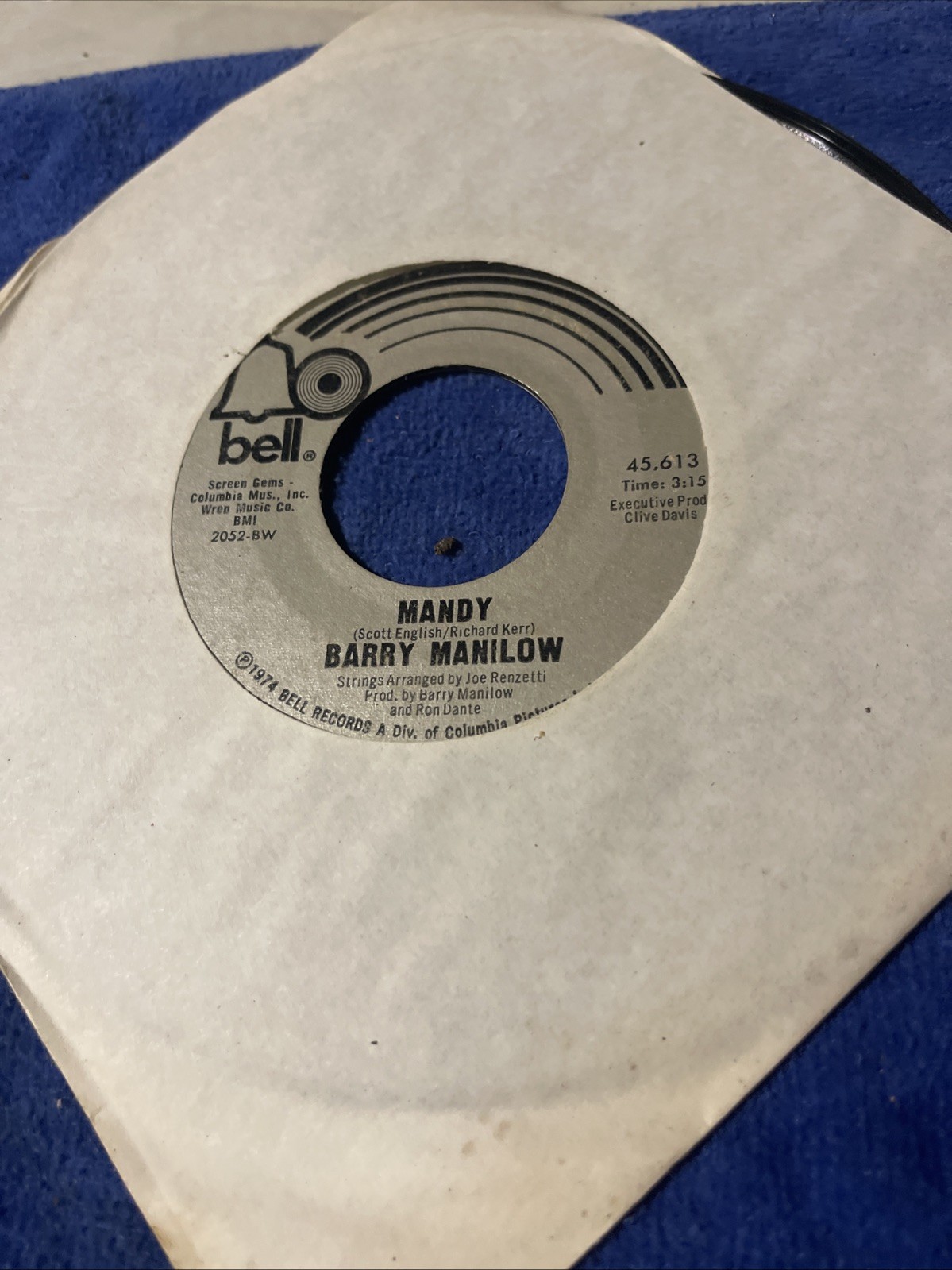 Barry Manilow – Mandy 7" Single Record 1974 Bell Pop Vocal 45 RPM