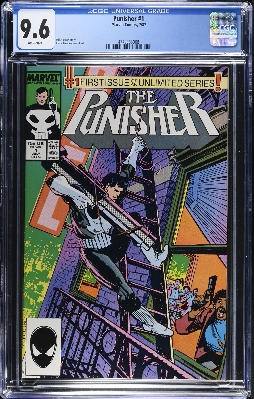 Punisher #1 CGC 9.6 pagine bianche 1987 prima serie in corso Mike Baron Klaus Janson