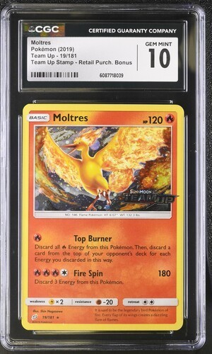 CGC 10 MOLTRES 19 TEAM UP STAMPED COSMOS HOLO SUN & MOON POKEMON GEM MINT