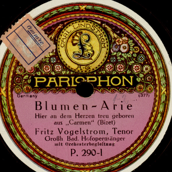 FRITZ VOGELSTROM "Carmen" Blumen-Arie / "Evangelimann" Selig sind....78rpm G4260