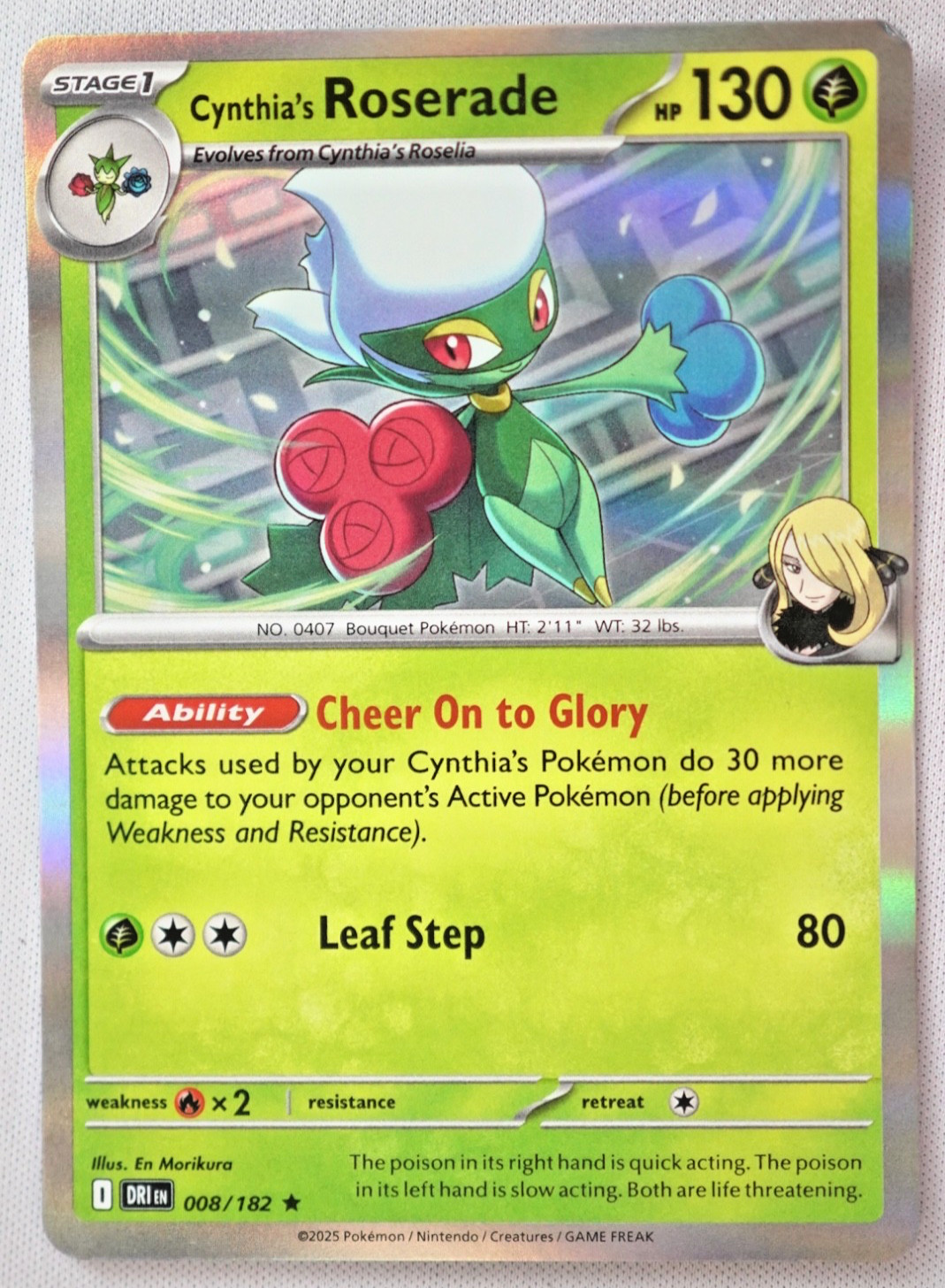Cynthia's Roserade Destined Rivals 008/182 Raro LP Holo