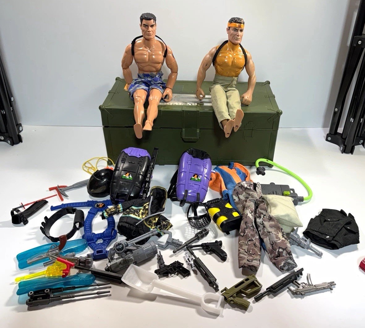 Vintage Action Man 12" Figure Bundle Outfits Weapons Armor Footlocker Trunk