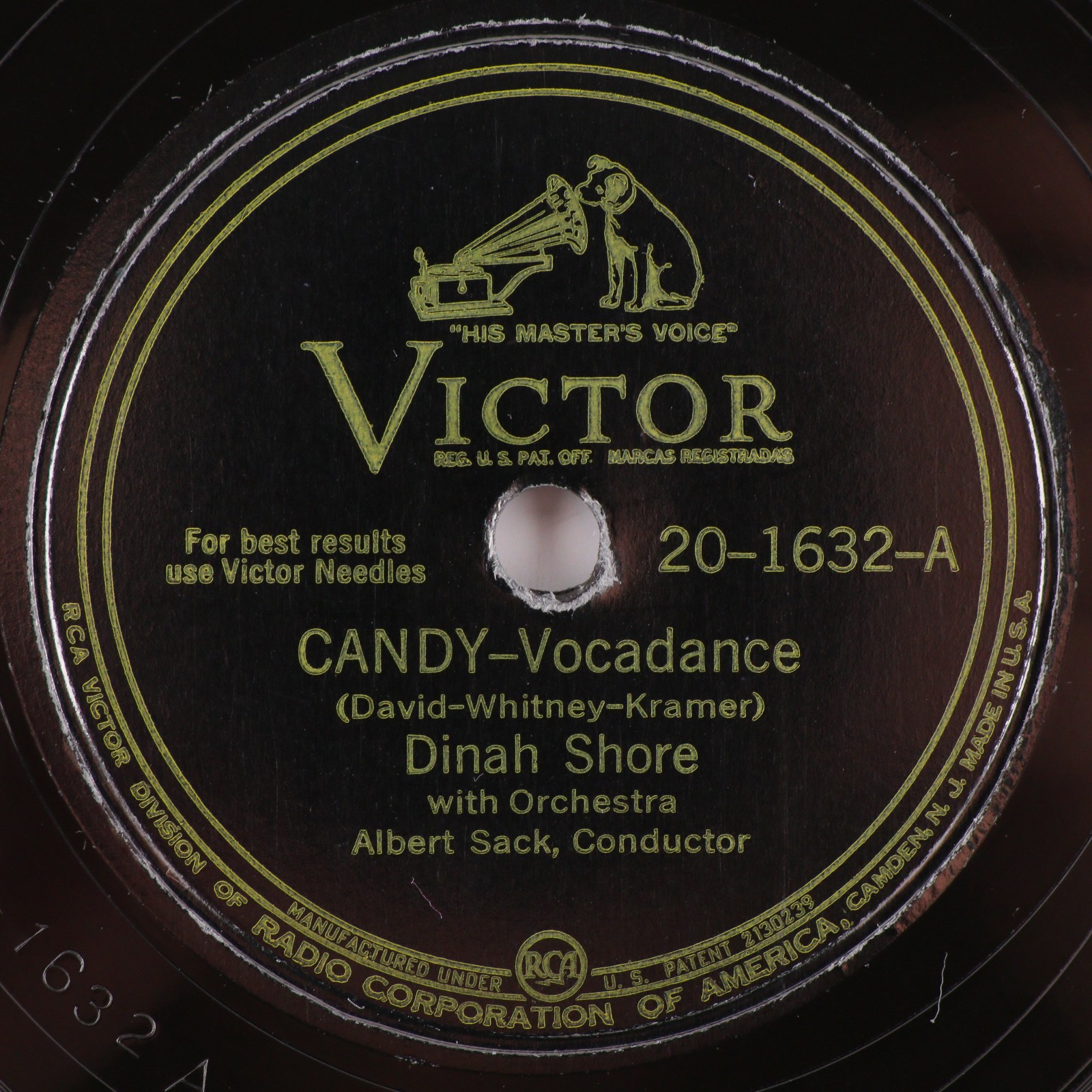 Dinah Shore Candy / He's Home For A Little While 1945 10" 78 rpm Record 20-1632