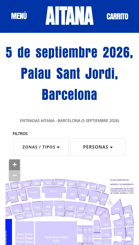 Entrada Early Entrance Front Stage Aitana Cuarto Azul Barcelona