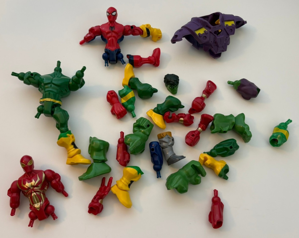 Lotto pezzi/parti Hasbro Marvel Super Hero Mashers Spiderman, Hulk incompleti