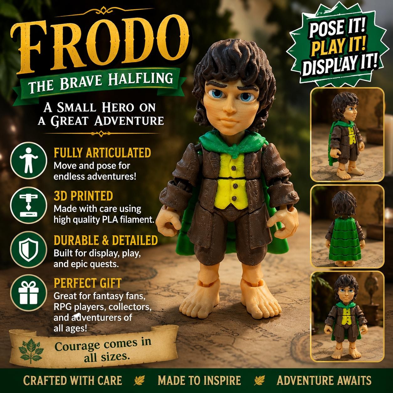 Froto - Fantasy Halfling Adventurer Figura Articolata Stampata in 3D RPG Hobbit