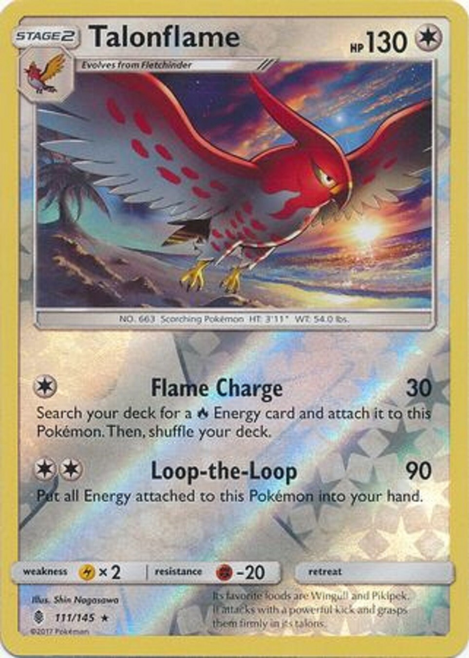 POKEMON CARD REVERSE HOLO TALONFLAME 111/145 NO 663 SCORCHING POKEMON TCG CCG
