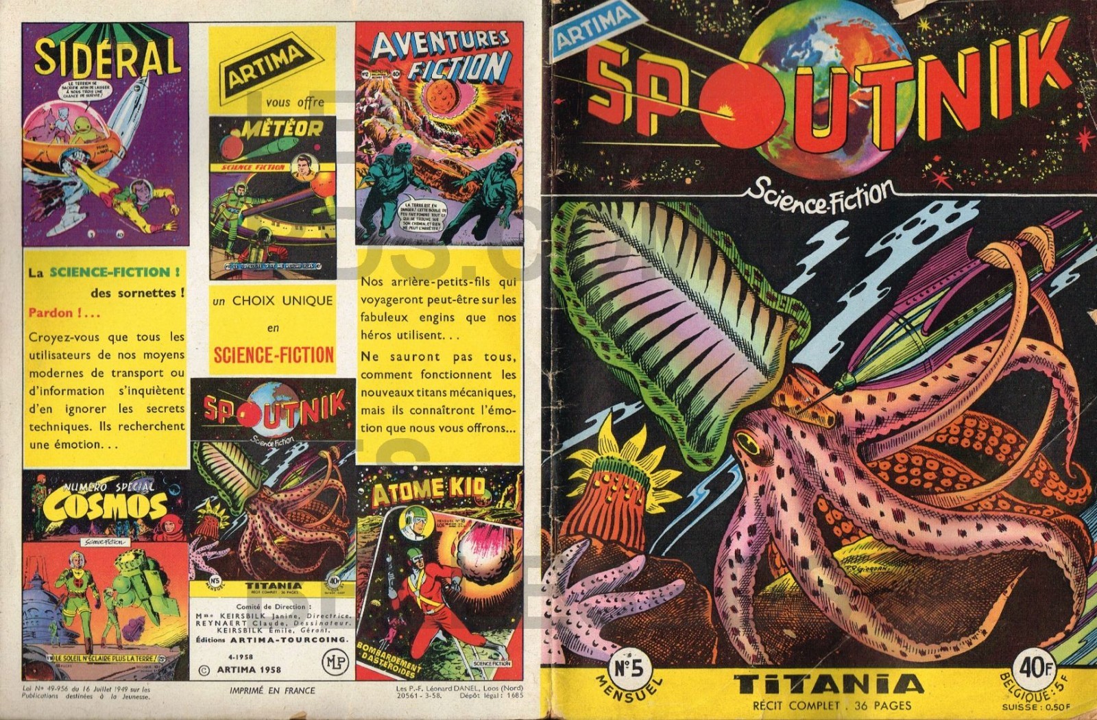SPOUTNIK numéro 5   ARTIMA 1958 TBE