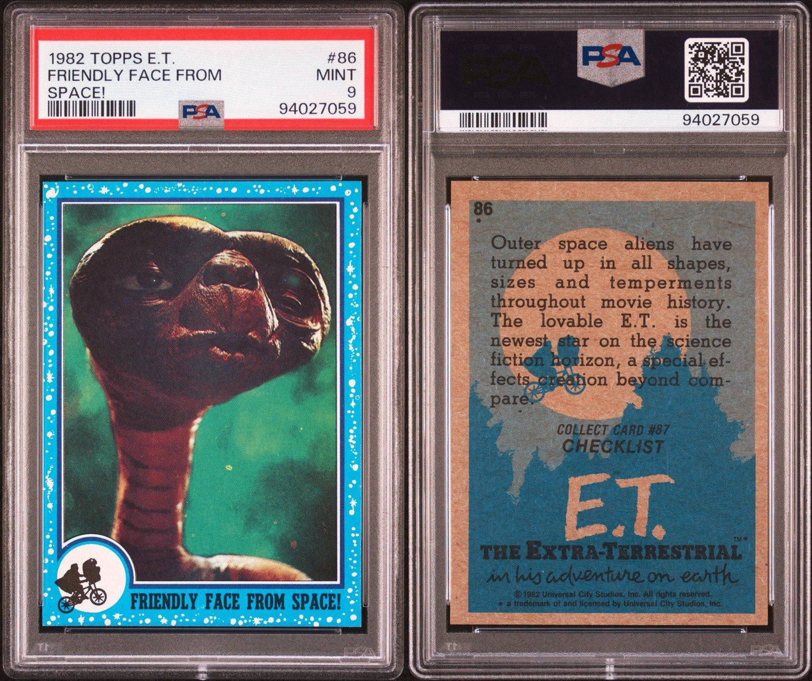 Topps E.T. 1982 the Extra Terrestrial #86 "Friendly Face from Space" (PSA 9)