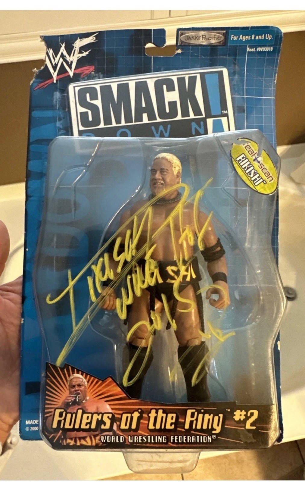 *SIGNED* RIKISHI WWF JAKKS PACIFIC Ruler Ring  FIGURE W/ PHOTOS SMACKDOWN AUTO
