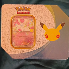 Pokémon TCG Pikachu Tin w/ Sylveon Promo Card Window 50ct Standard Silver