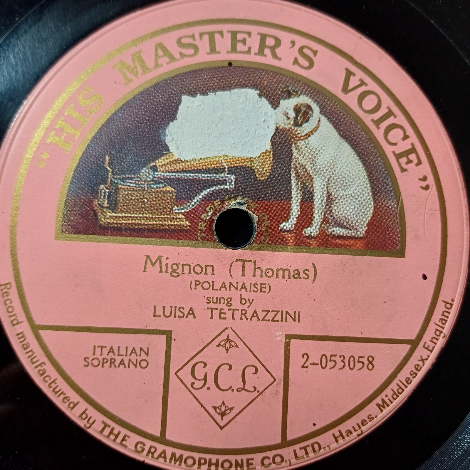 LUISA TETRAZZINI Mignon HMV 2-053058 12" 78RPM Gramophone Record