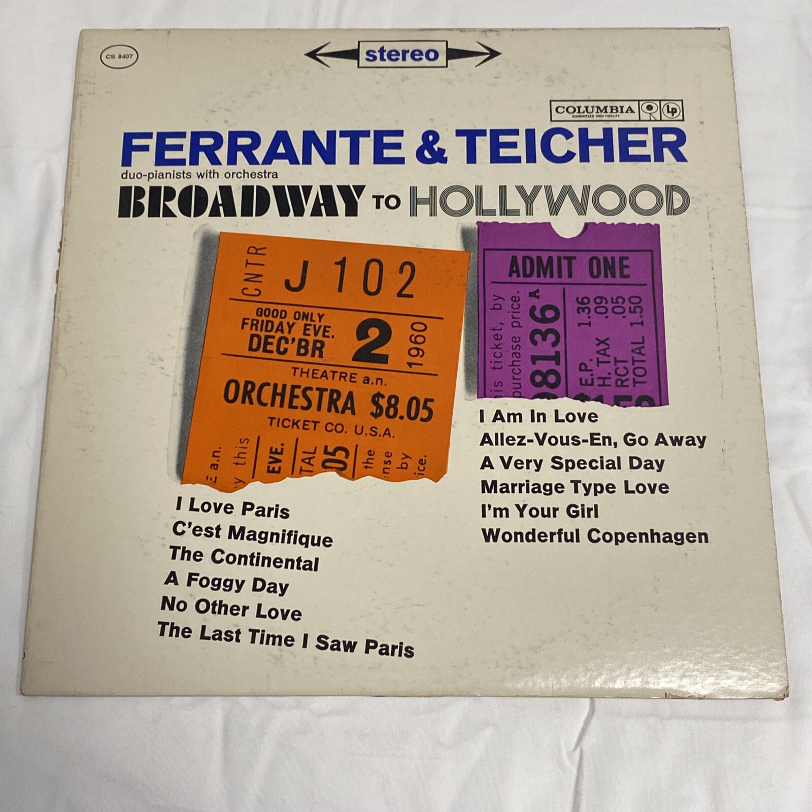 Ferrante and Teicher (CS 8407) Broadway to Hollywood Vinyl Record Columbia