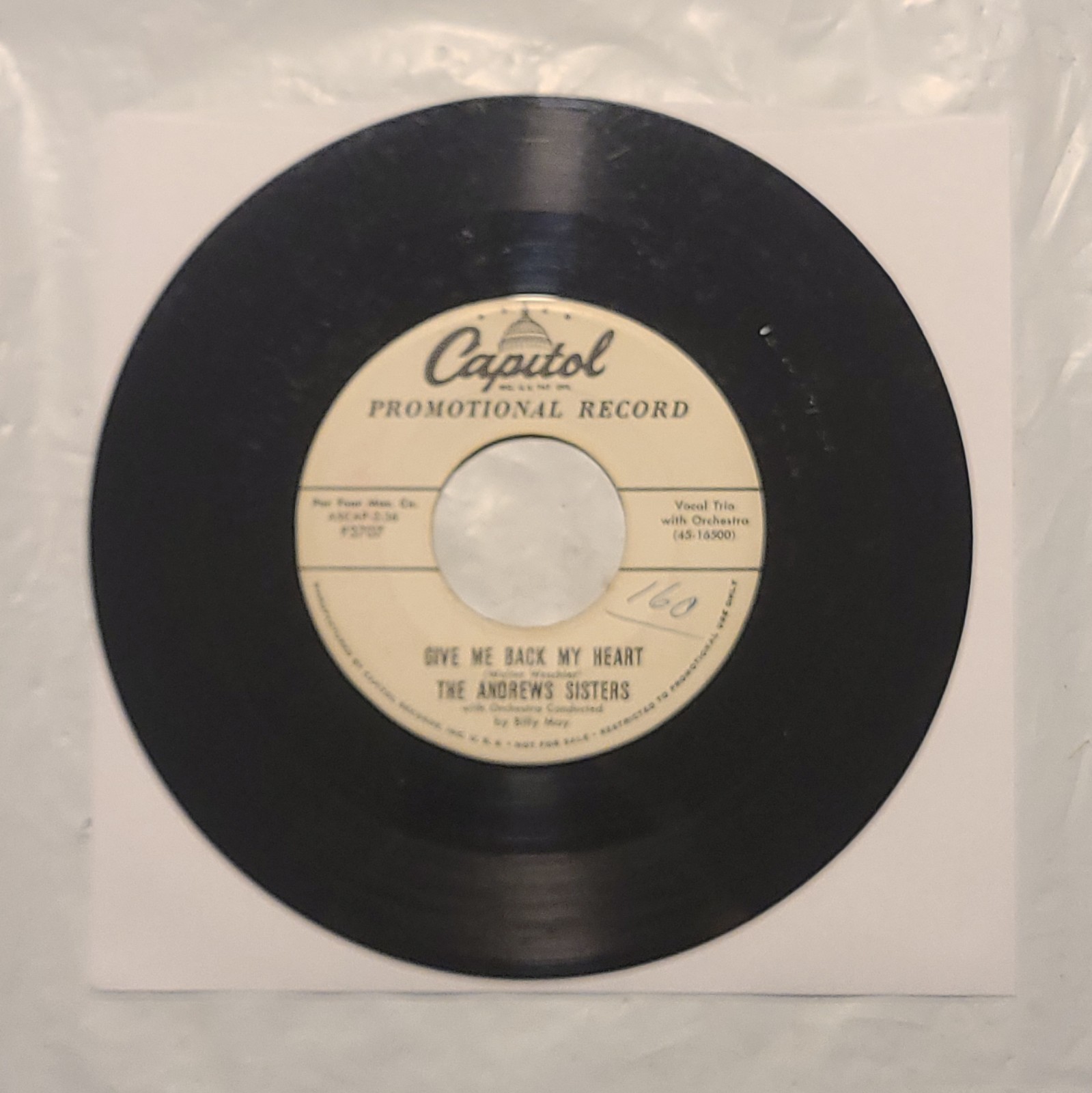 The Andrews Sisters - Give Me Back My Heart/ Stars, Stars- Capitol 45 RPM Record
