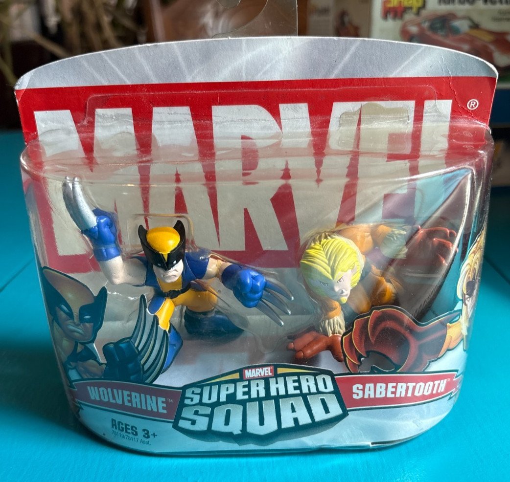Marvel Super Hero Squad Wolverine Sabretooth Confezione da 2 Hasbro X-Men 2006 Sigillato