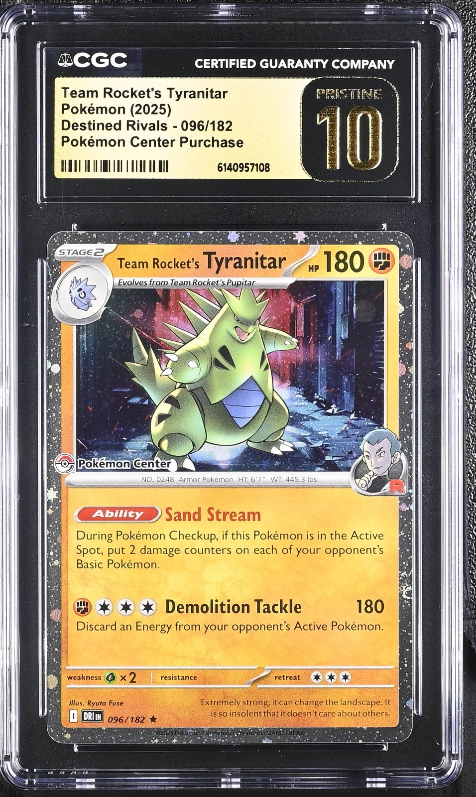 2025 Pokemon Team Rocket's Tyranitar Pokemon Center 096/182 CGC PRISTINE 10