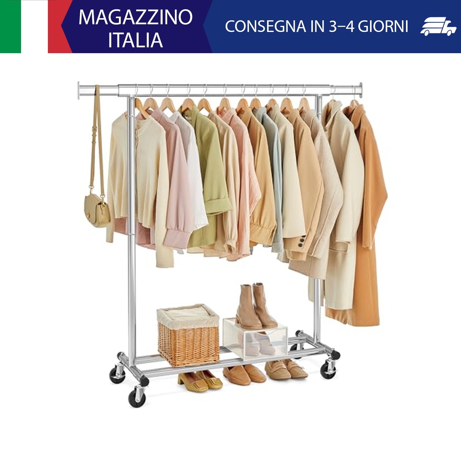 SONGMICS Stand Appendiabiti con Ruote, Attaccapanni Estensibile per Carichi Pesa