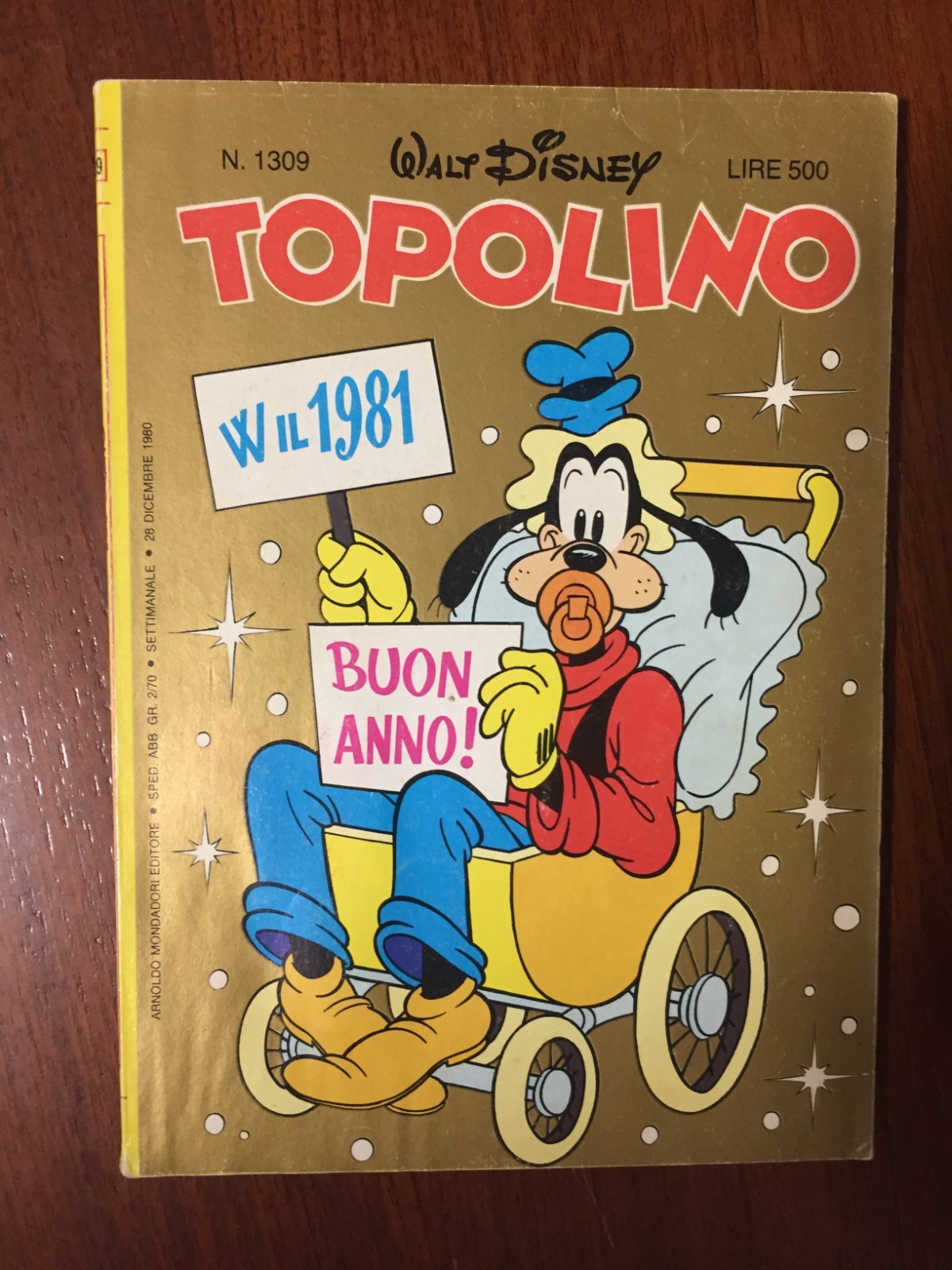 TOPOLINO N° 1309. 28 DICEMBRE 1980. CON I BOLLINI. COVER DORATA. OTTIMO!